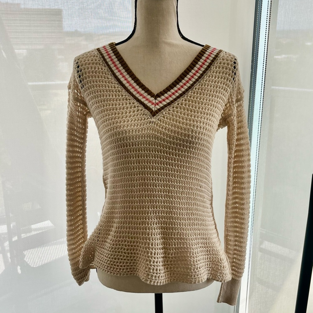 We The Free Cream V-Neck Sweater with Collegiate Style
